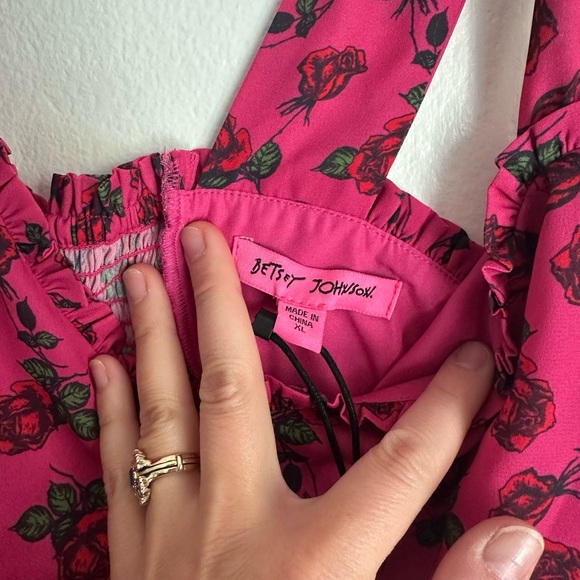Betsey Johnson Pink Dress with Red Floral Accents - Picture 6 of 8